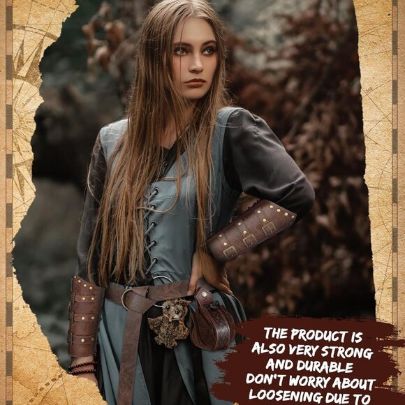 Medieval Viking Belt Faux Leather Arm Guards Renaissance Accessories Viking Leat - Picture 4 of 7